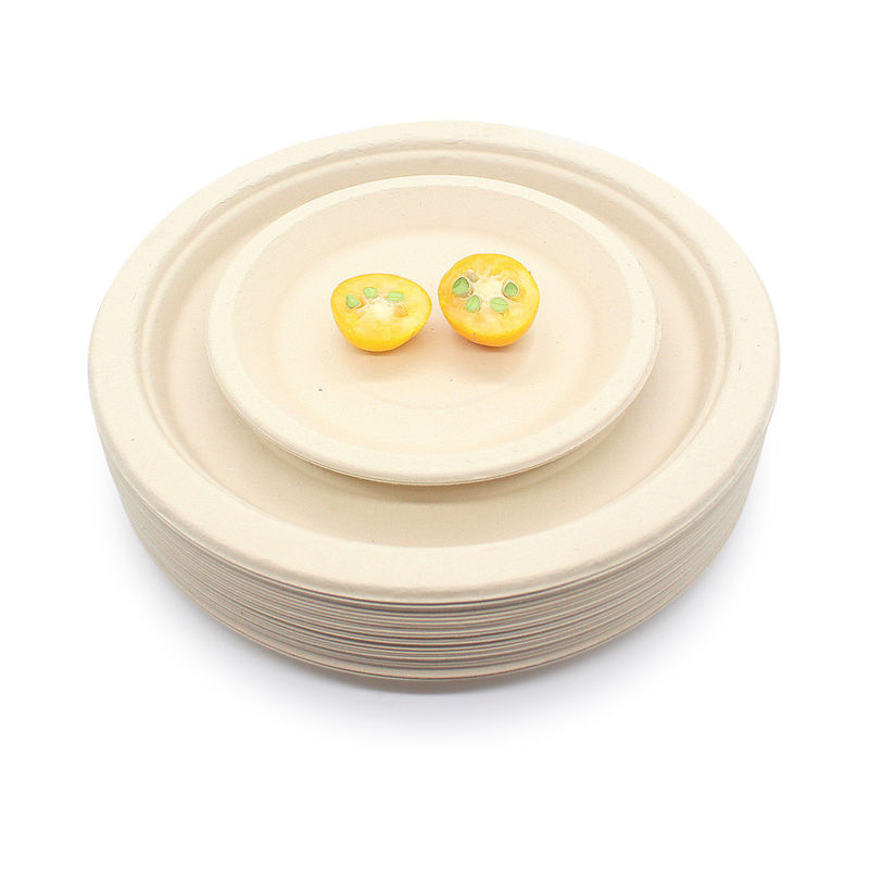 LFGB EU 14cm Handpainted Food Takeaway Boxes 5.5 Inch Round Sugarcane Bagasse Plates